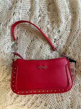 Ed Hardy Red Studded Mini Shoulder Bag
